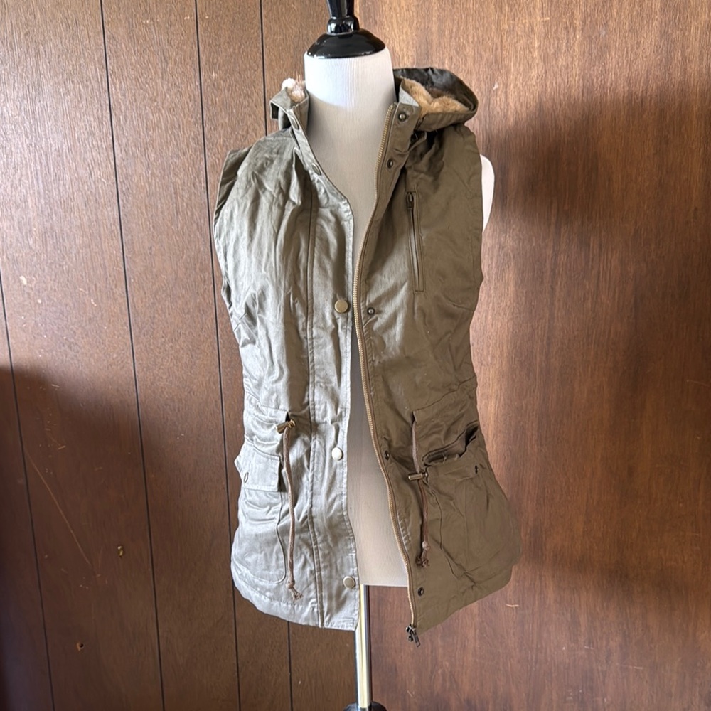 Love Tree Olive Hooded Faux Fur Lined Vest